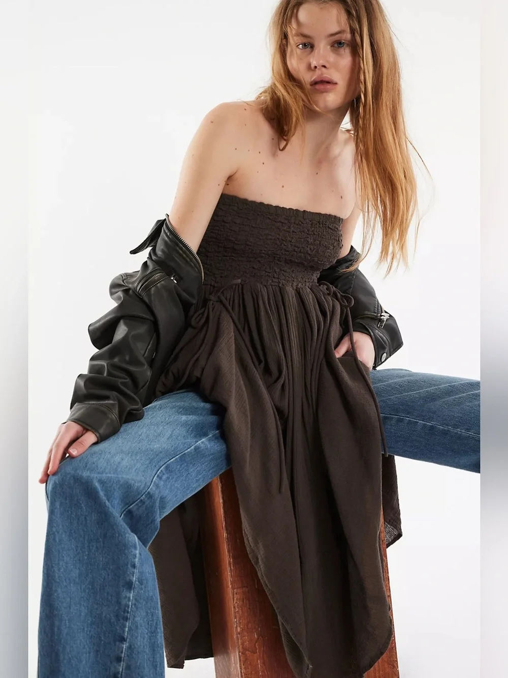 FREE PEOPLE PRAIRIE CONVERTIBLE SKIRT BROWN WOMENS MEDIUM